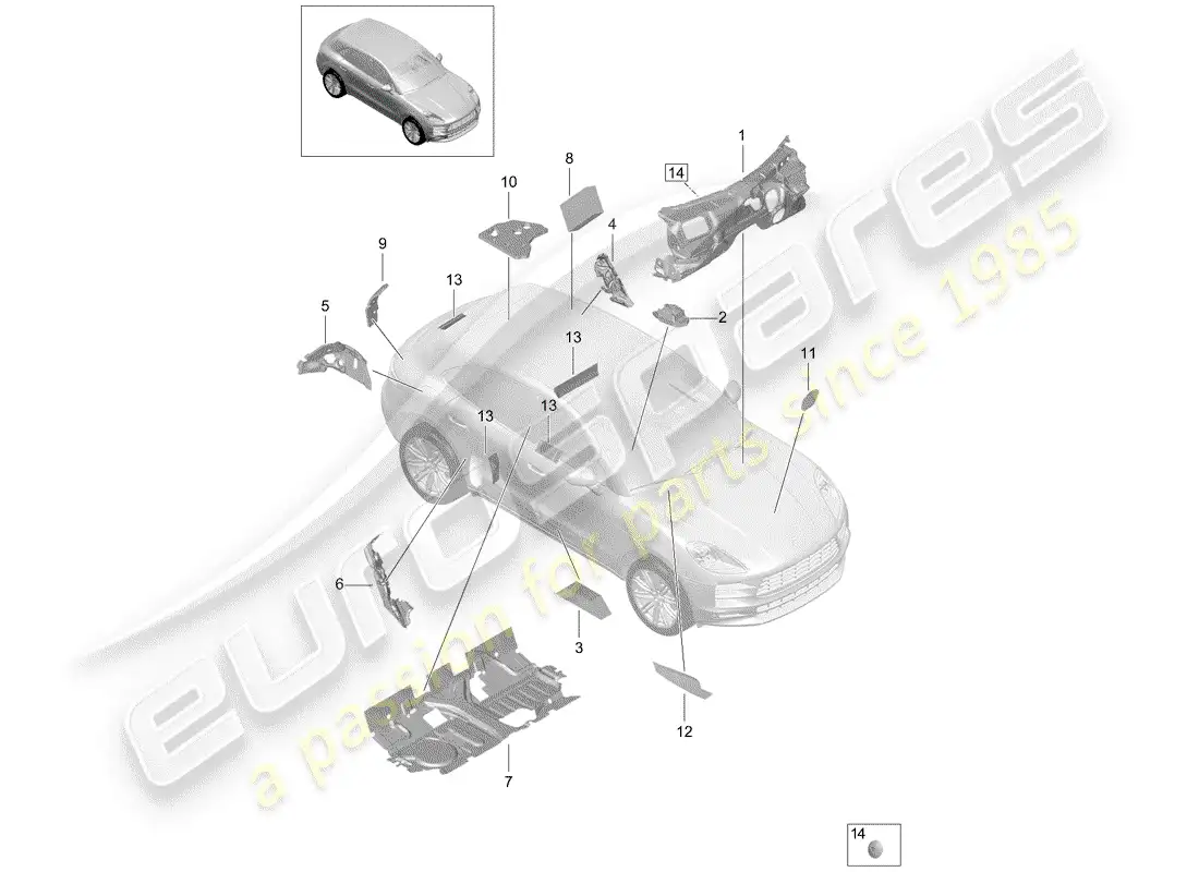 porsche 2020 (macan) sound absorber parts diagram