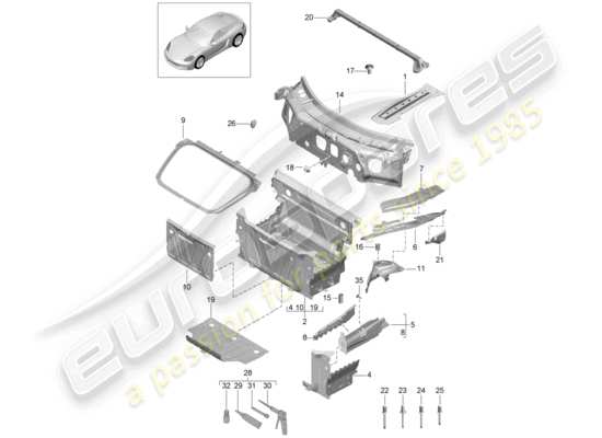 a part diagram from the porsche 718 cayman (2019) parts catalogue