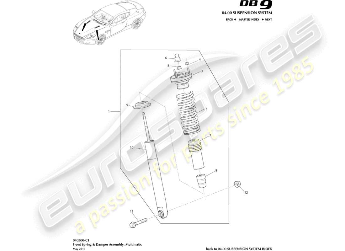 a part diagram from the Aston Martin DB9 (2012) parts catalogue