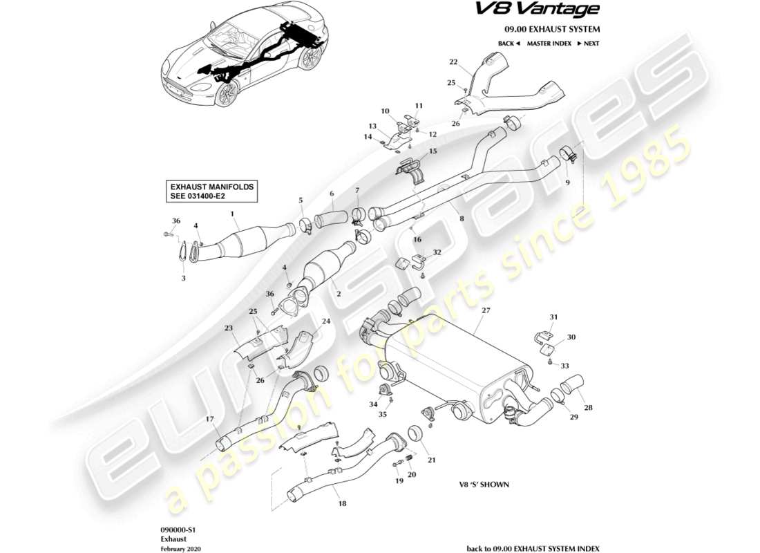 a part diagram from the aston martin v8 vantage (2013) parts catalogue