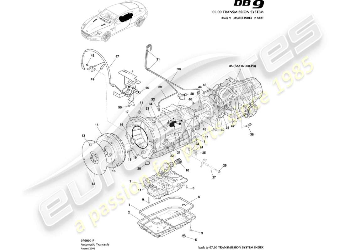 a part diagram from the Aston Martin DB9 (2010) parts catalogue
