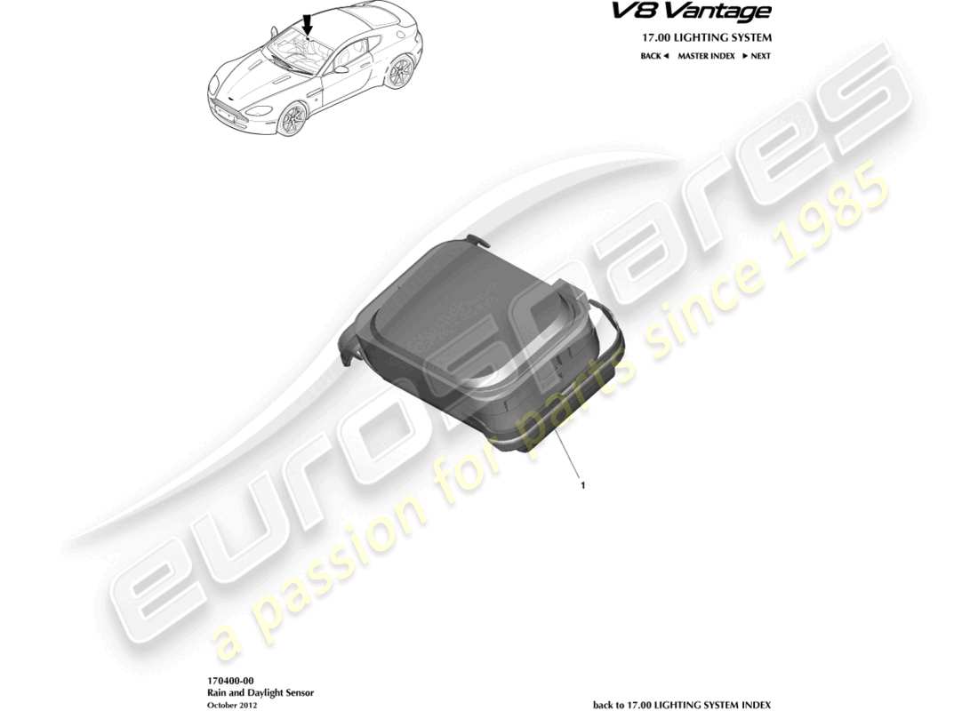 aston martin v8 vantage (2010) rain & daylight sensor part diagram