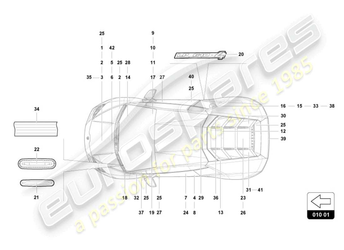 a part diagram from the lamborghini huracan tecnica parts catalogue