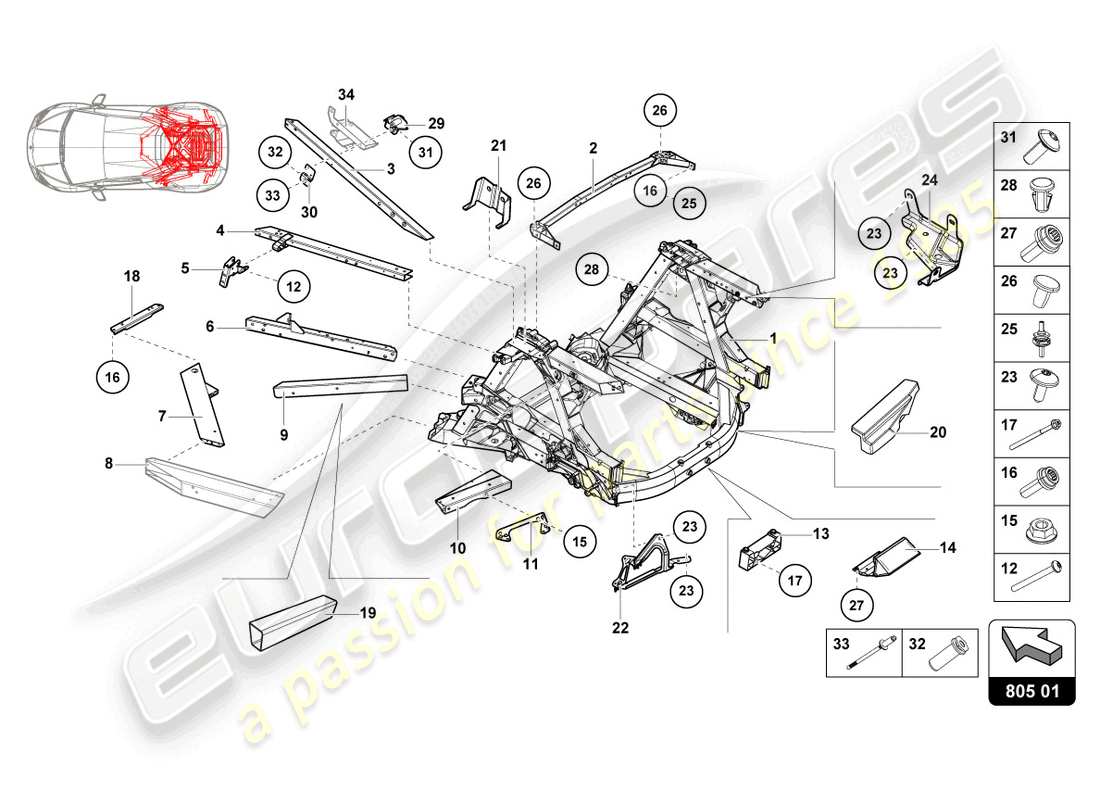 a part diagram from the lamborghini huracan tecnica parts catalogue