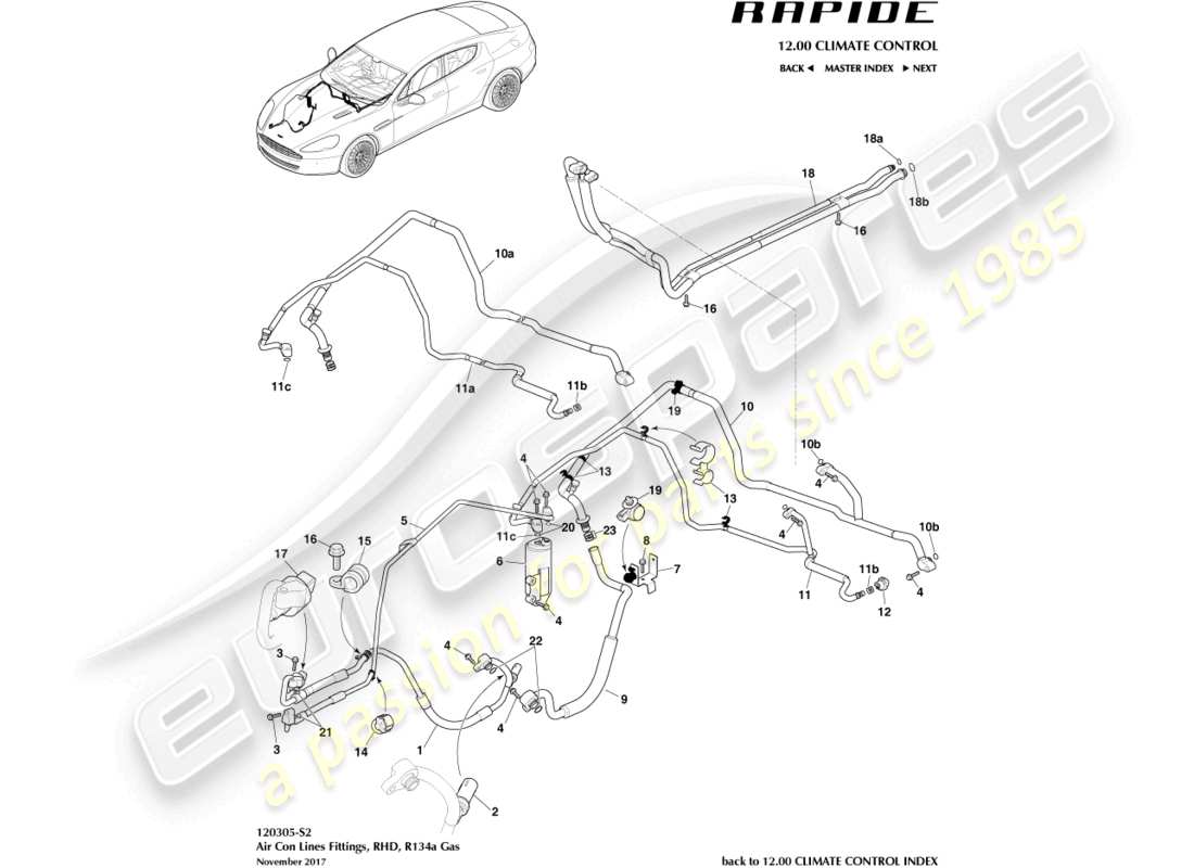 aston martin rapide (2019) air con lines, r134a, rhd part diagram