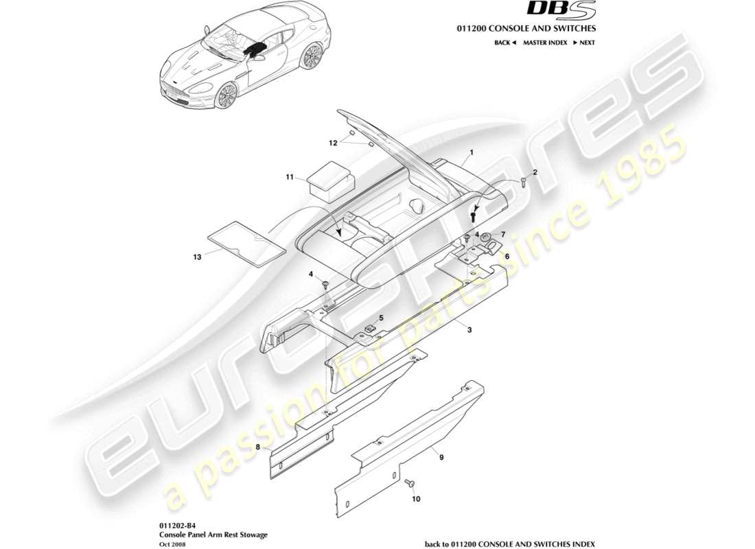 aston martin dbs (2014) centre console, armrest part diagram