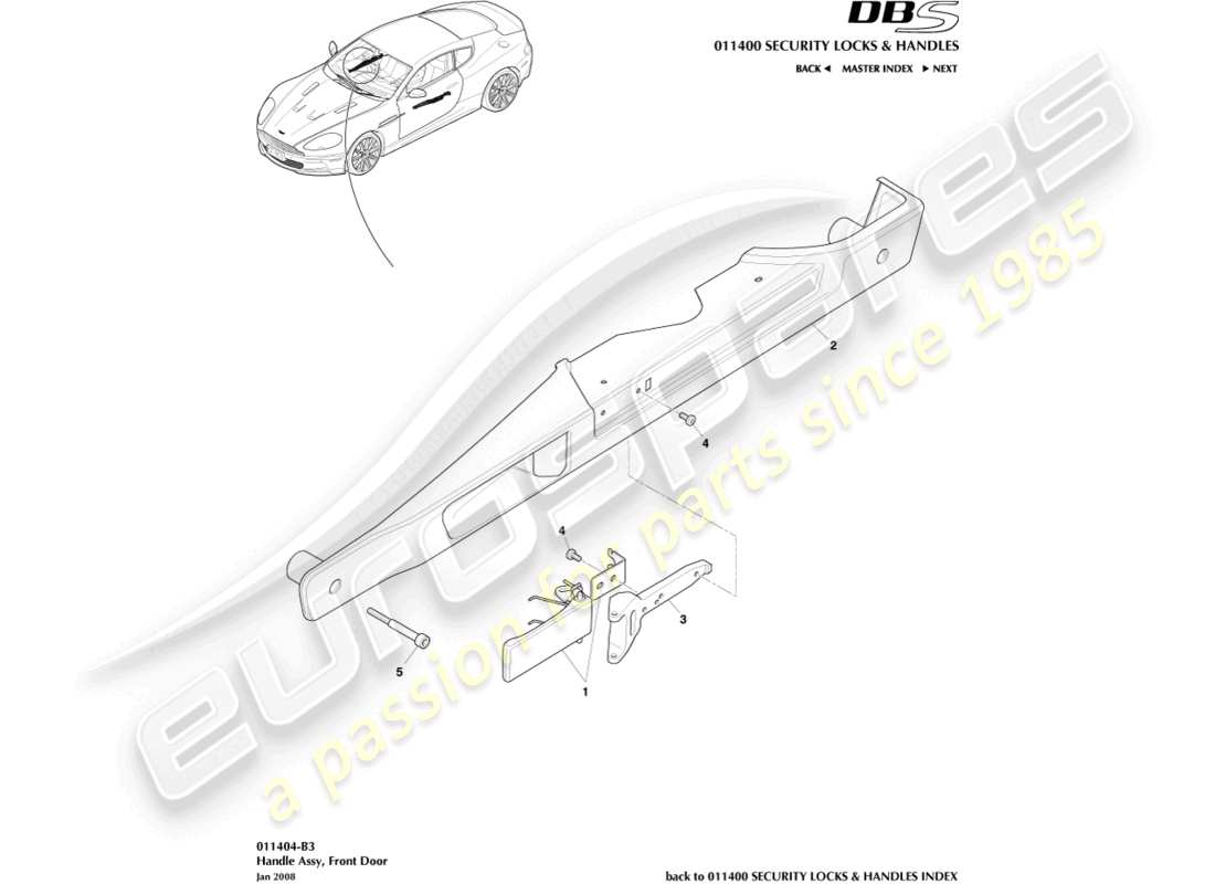 aston martin dbs (2010) handle assembly part diagram