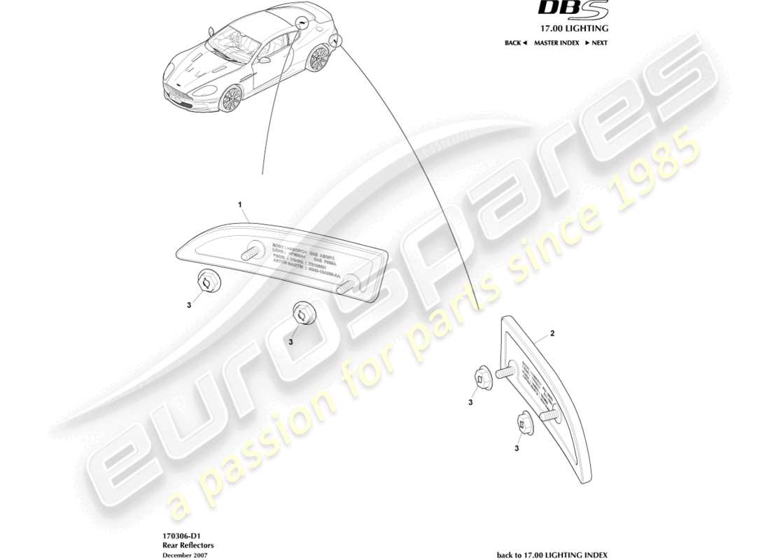 aston martin dbs (2007) rear reflectors parts diagram
