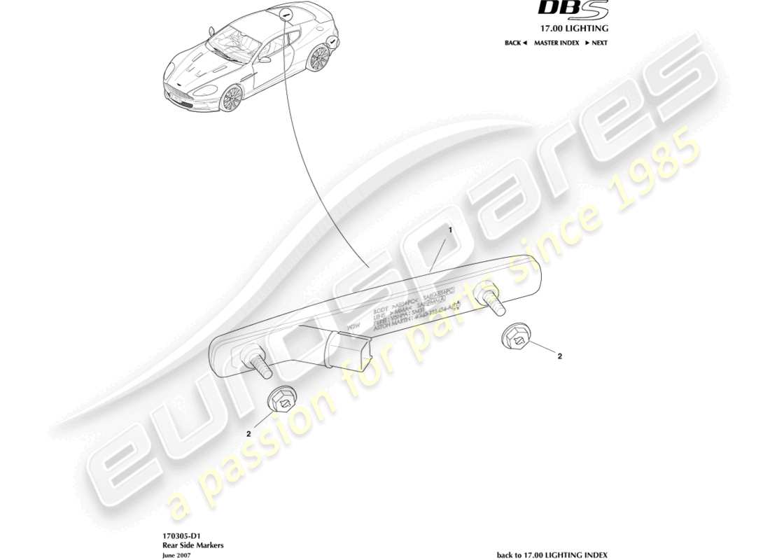 aston martin dbs (2008) rear side markers part diagram