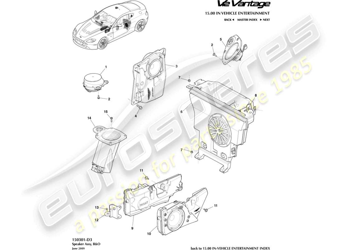 aston martin v12 vantage (2013) speaker, b&o part diagram