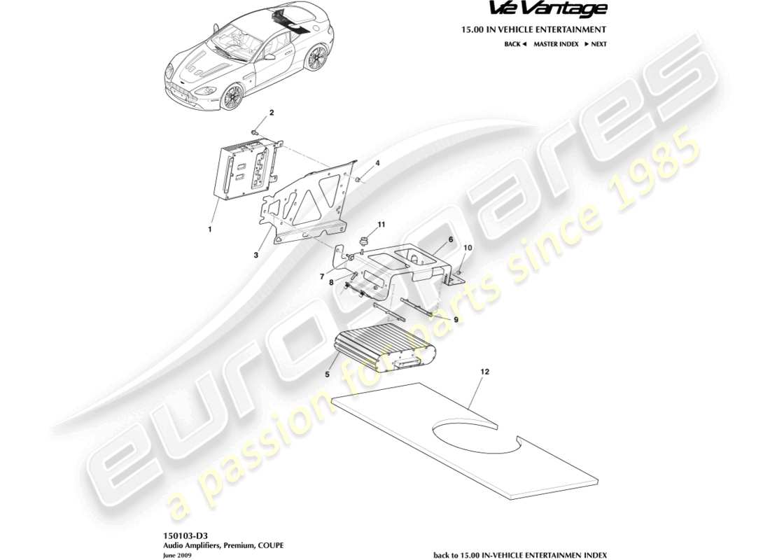 aston martin v12 vantage (2013) premium amplifiers, coupe part diagram
