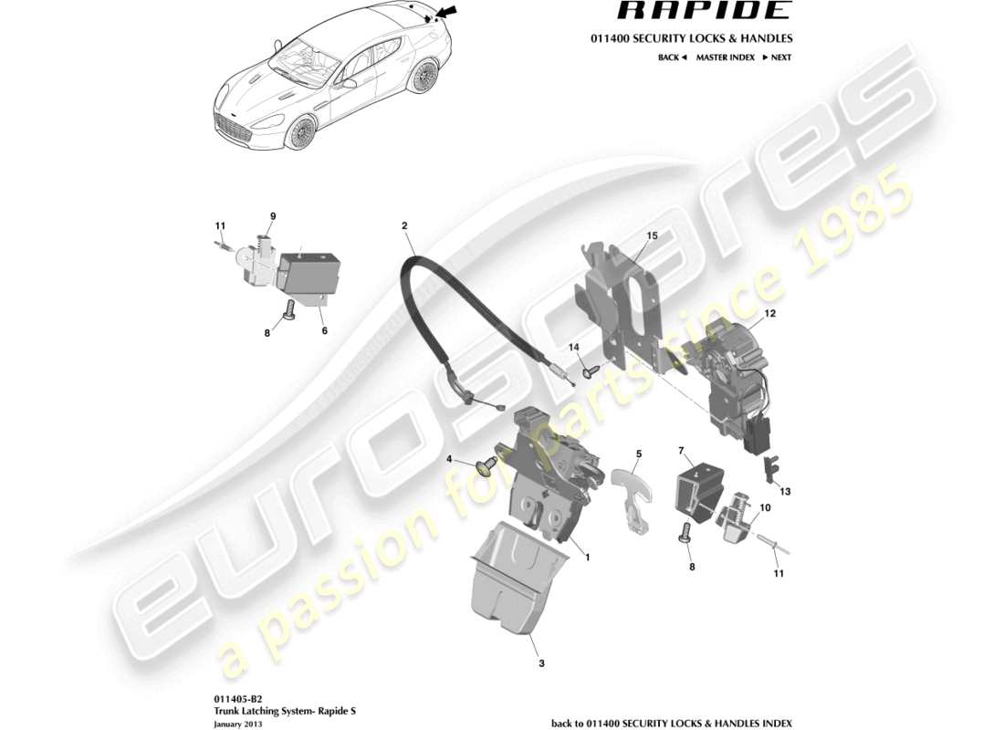 aston martin rapide (2019) trunk latch system, s part diagram
