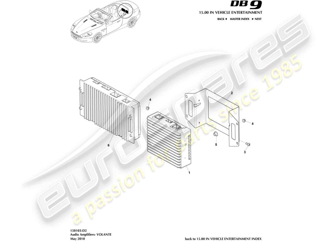 aston martin db9 (2004) amplifiers, volante parts diagram