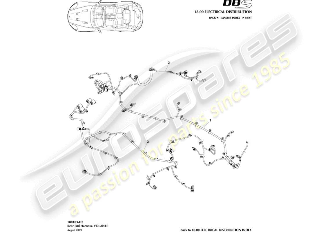 aston martin dbs (2014) rear end harness, volante part diagram