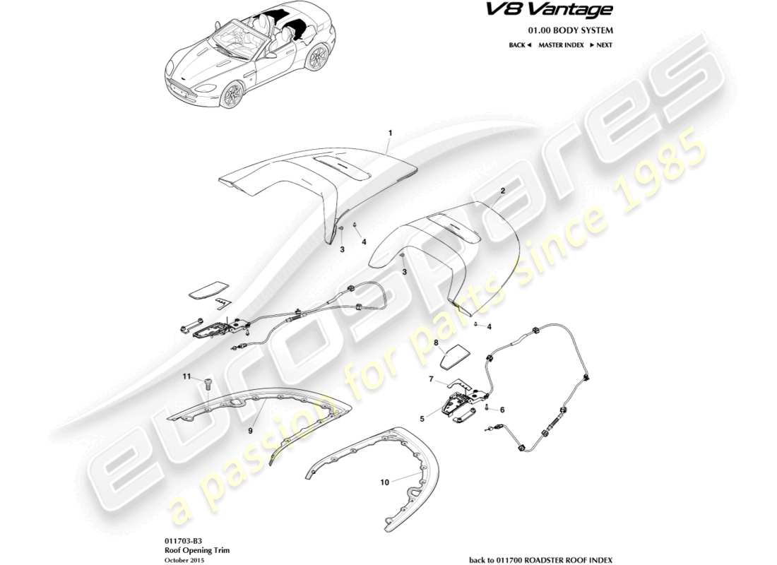 aston martin vantage gt8 (2017) roof opening trim part diagram