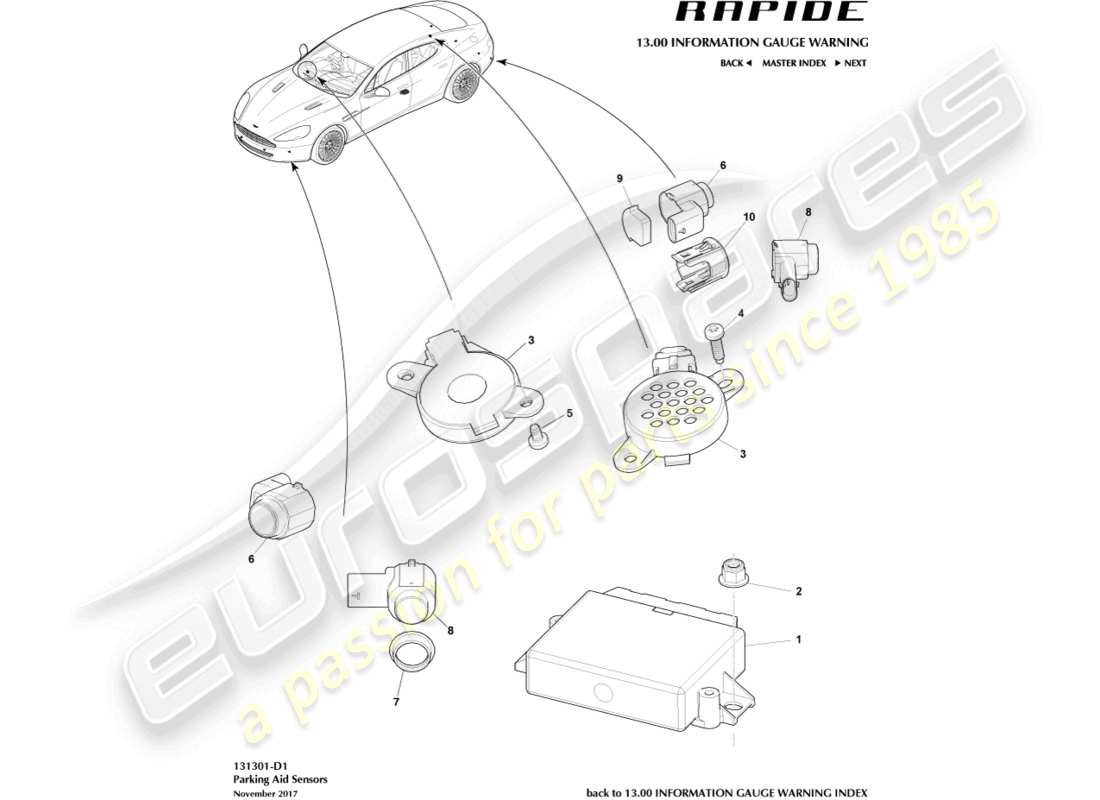 a part diagram from the aston martin rapide (2014) parts catalogue