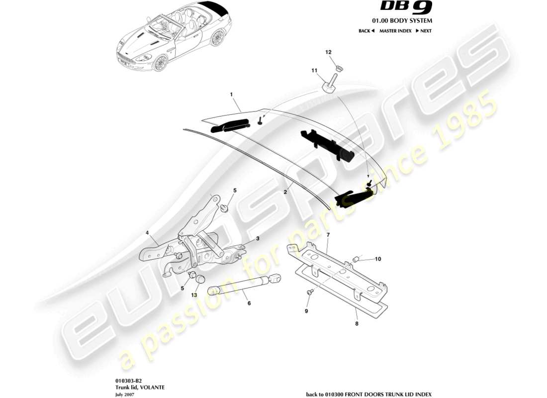 VIEW PARTS DIAGRAMS FROM THE ASTON MARTIN DB9 PARTS CATALOGUE a part diagram from the aston martin db9 parts catalogue