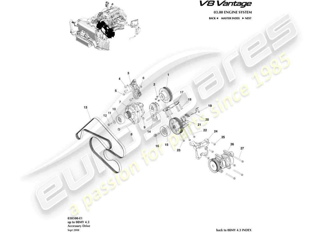 a part diagram from the aston martin v8 vantage (2008) parts catalogue