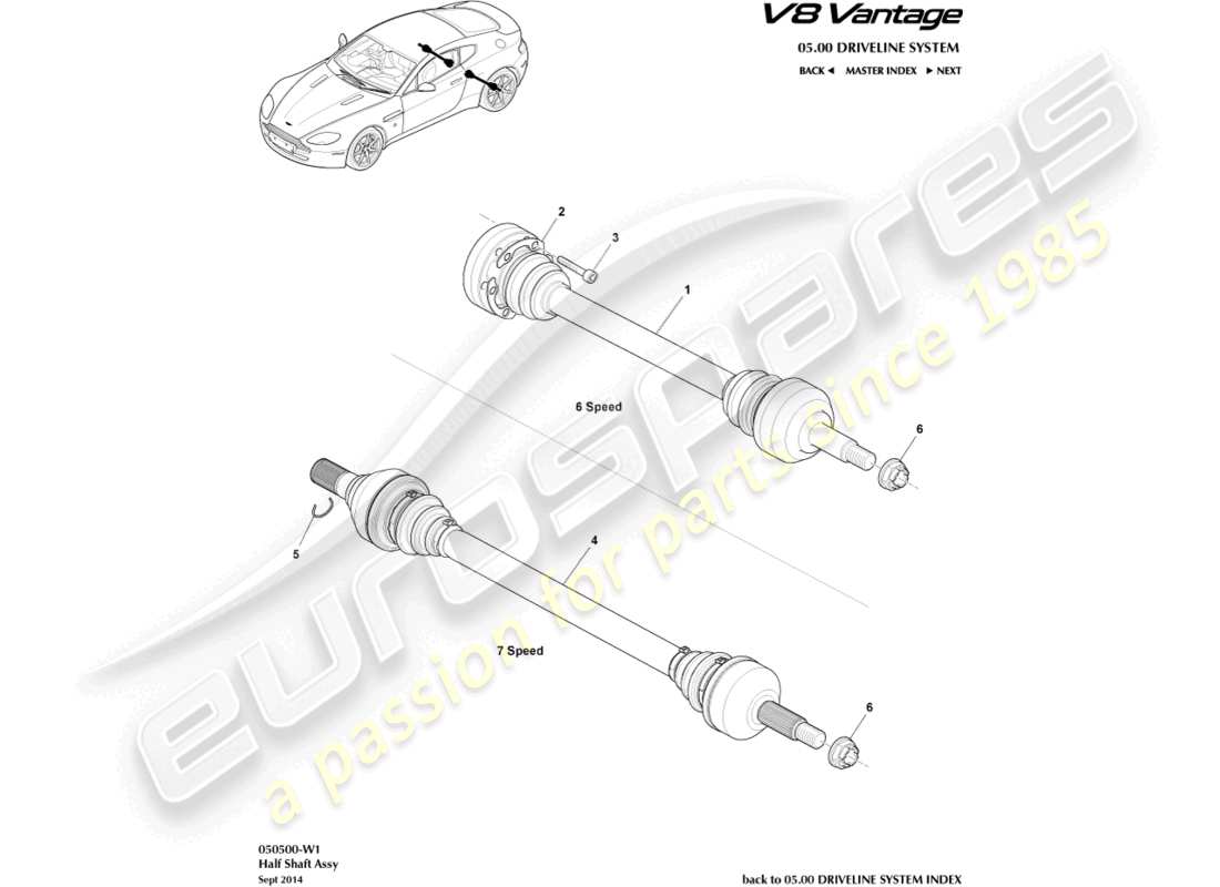 VIEW PARTS DIAGRAMS FROM THE ASTON MARTIN V8 VANTAGE PARTS CATALOGUE a part diagram from the aston martin v8 vantage parts catalogue