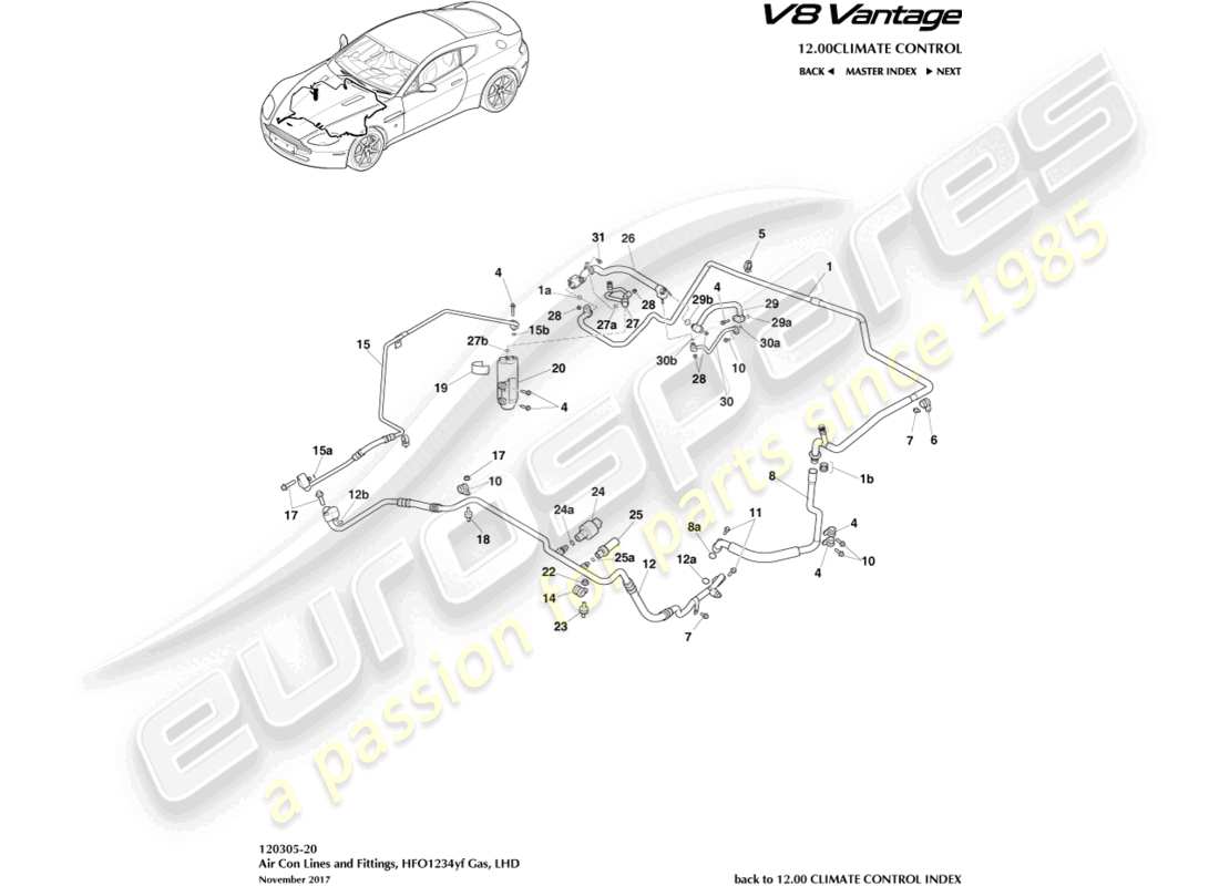 VIEW PARTS DIAGRAMS FROM THE ASTON MARTIN V8 VANTAGE PARTS CATALOGUE a part diagram from the aston martin v8 vantage parts catalogue