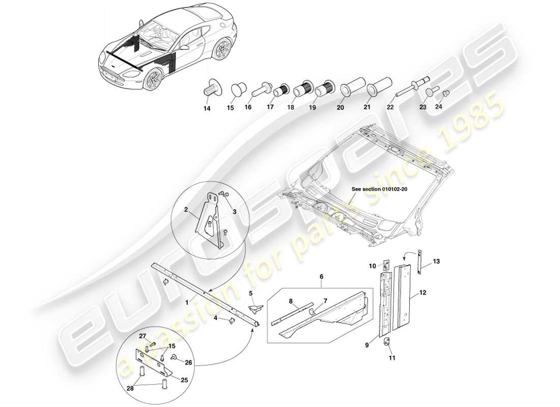 a part diagram from the aston martin v8 vantage (2007) parts catalogue