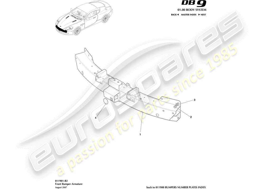 aston martin db9 (2010) front bumper armature parts diagram
