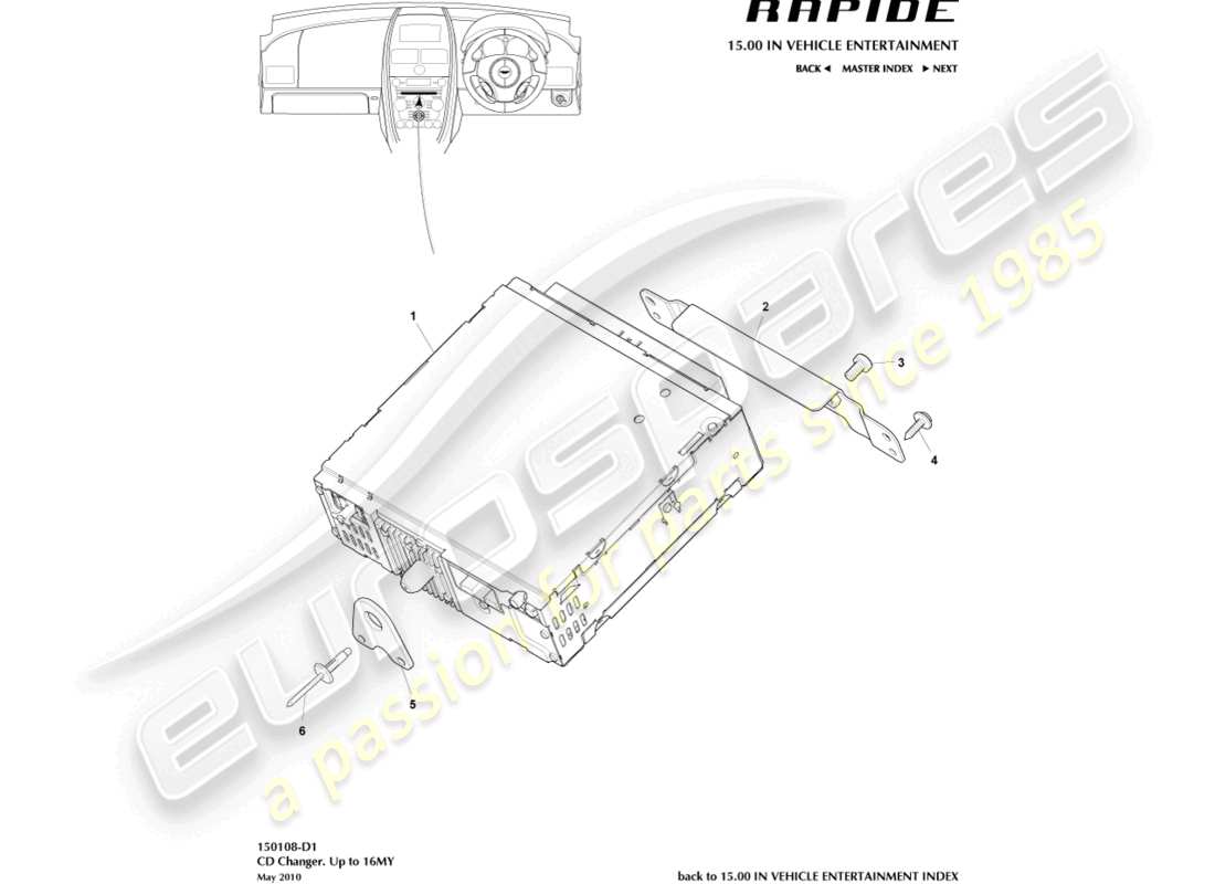 aston martin rapide (2010) cd changer, up to 16my parts diagram