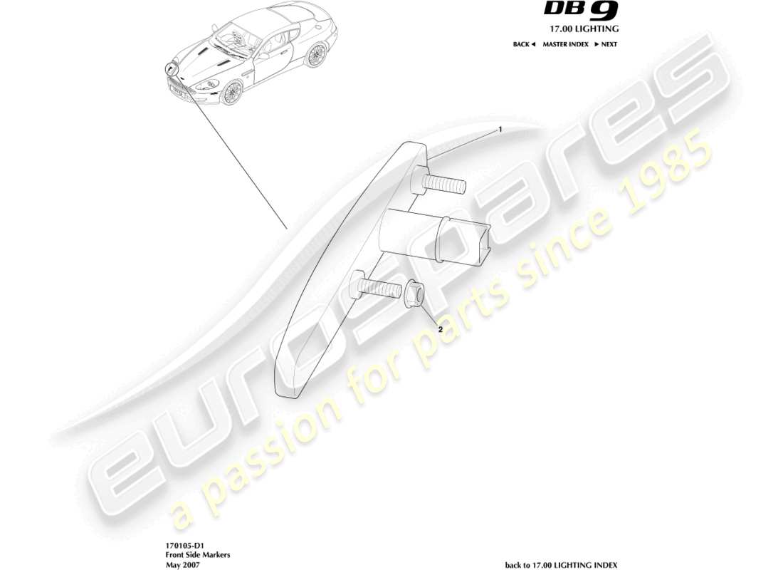 aston martin db9 (2007) front side markers part diagram
