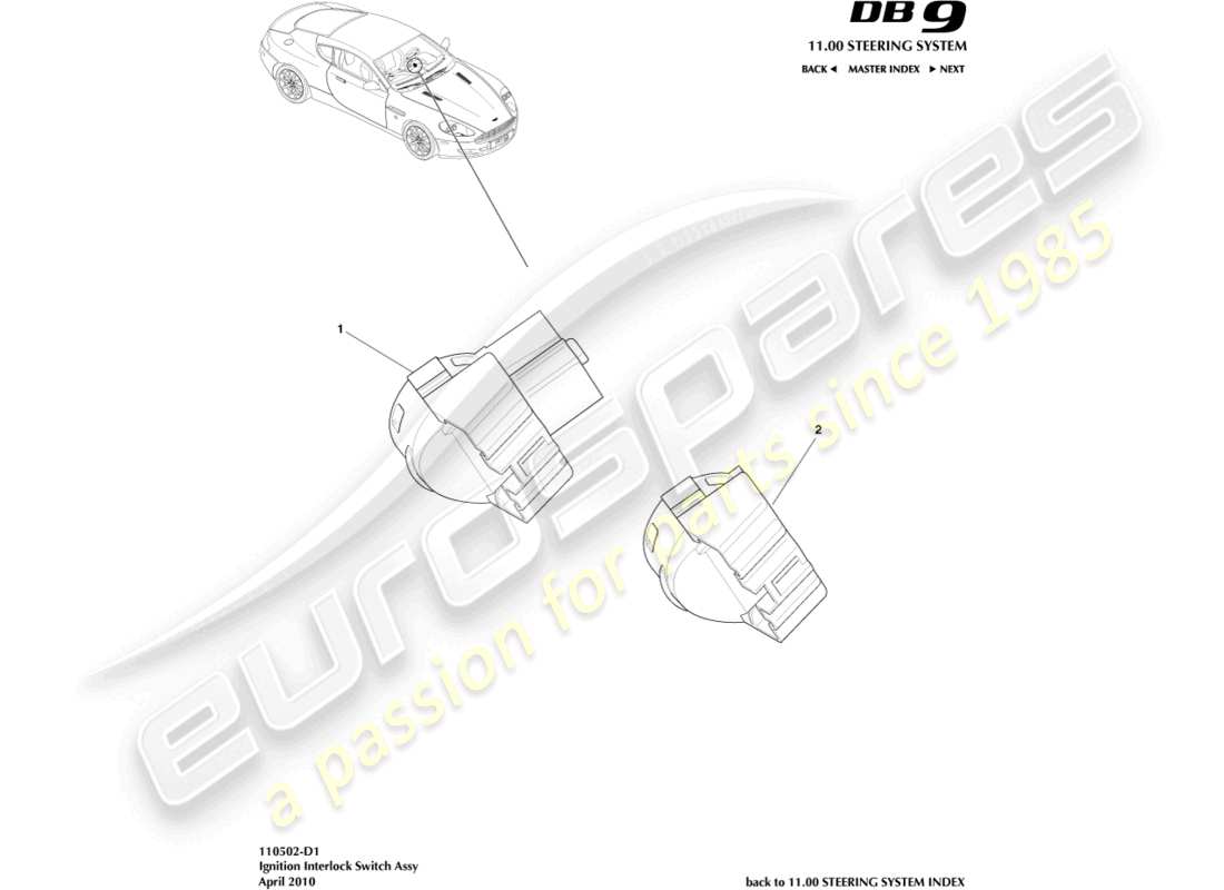 aston martin db9 (2007) ignition switch assembly part diagram