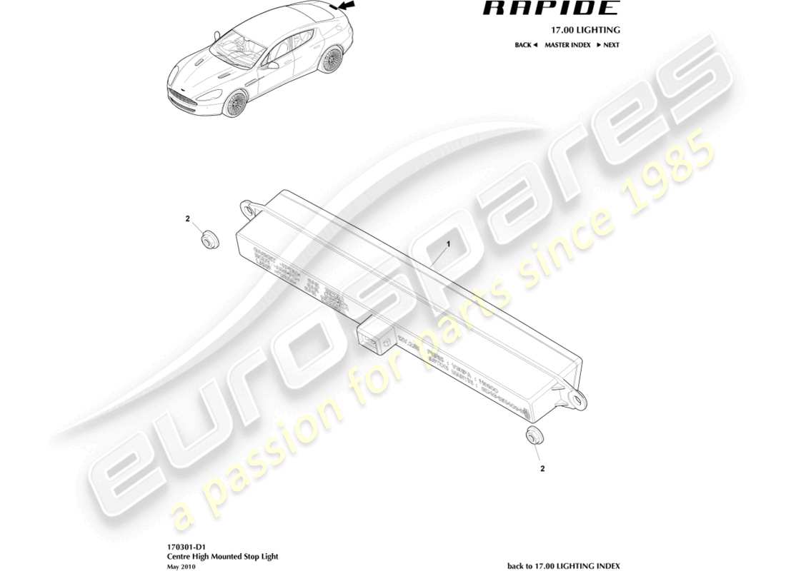 aston martin rapide (2010) high mounted stop light parts diagram