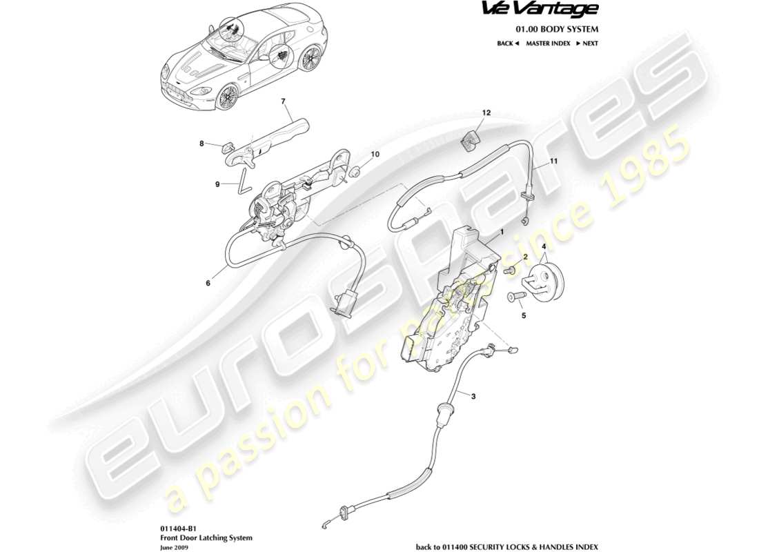 aston martin v12 vantage (2010) front door latch part diagram