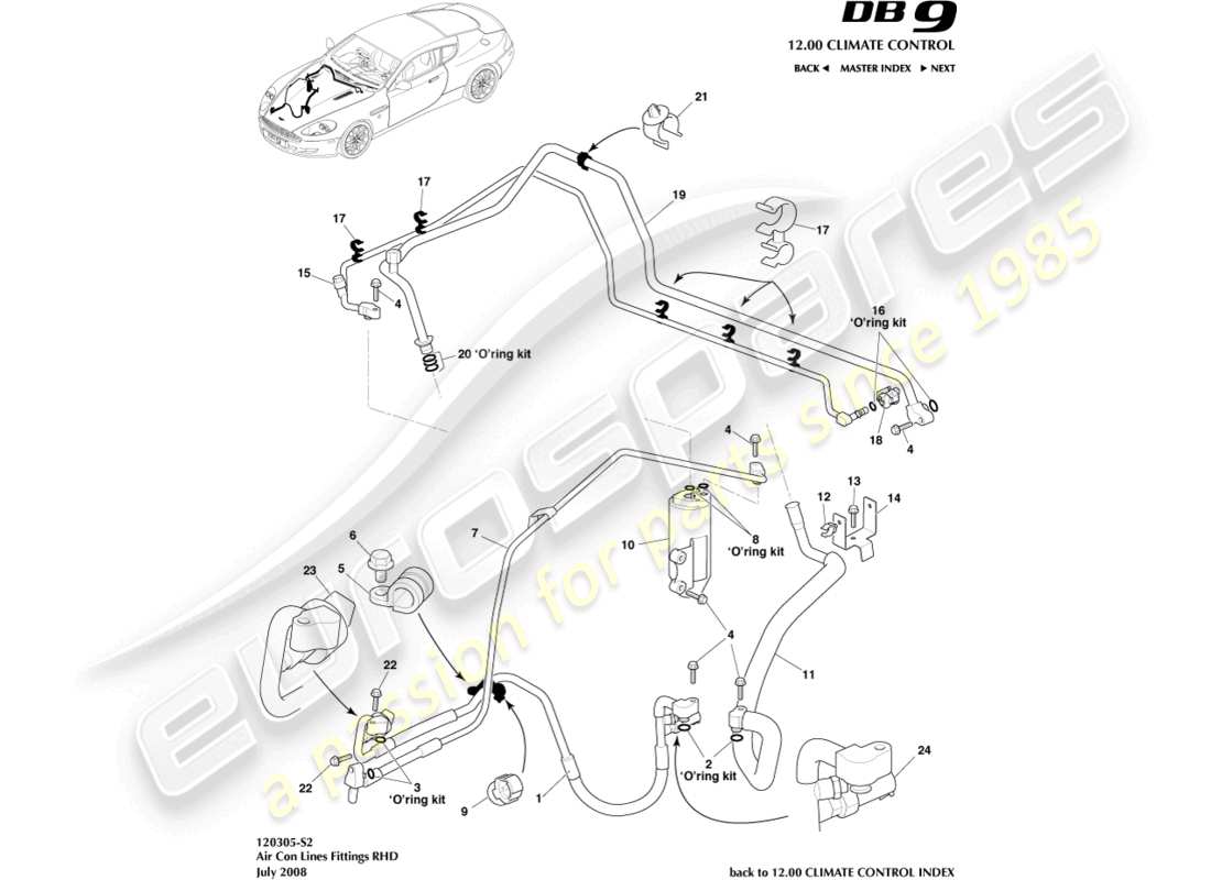 aston martin db9 (2004) air con line, rhd parts diagram