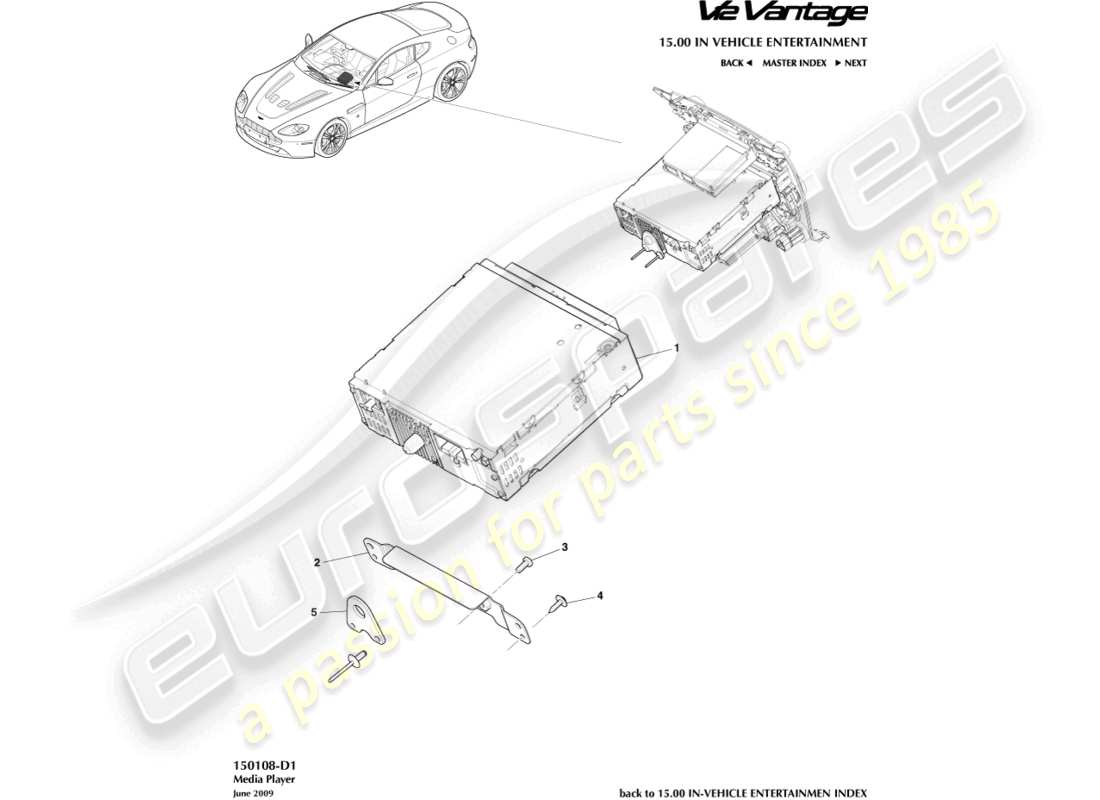 aston martin v12 vantage (2013) media player part diagram