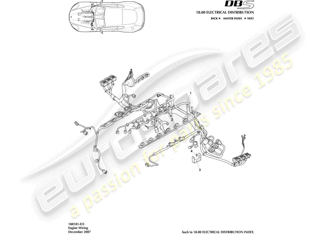 aston martin dbs (2007) engine bay harness parts diagram