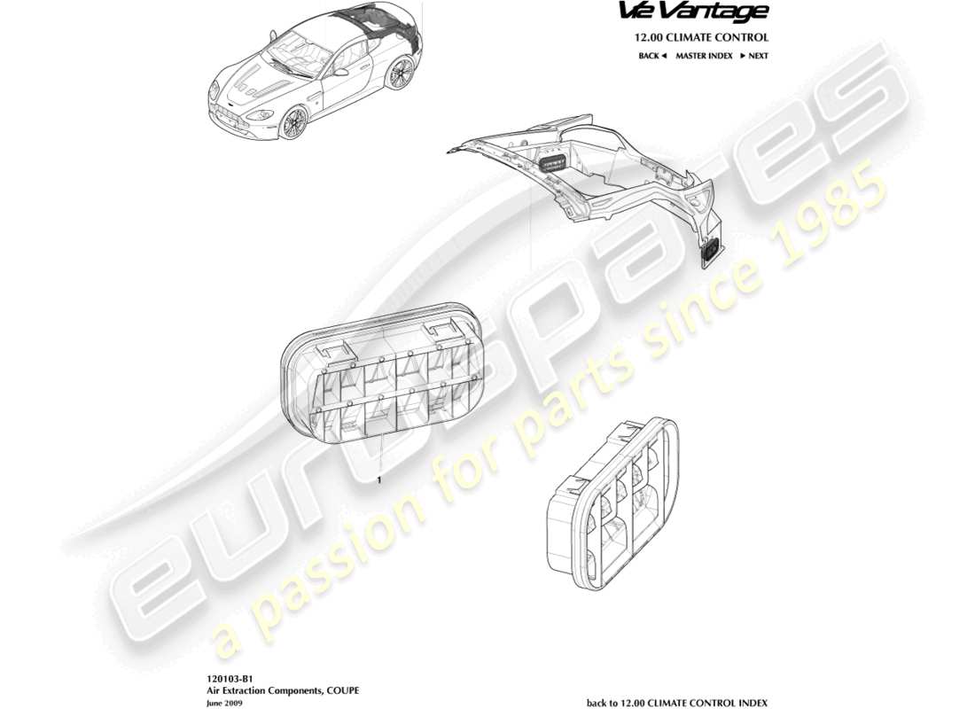 aston martin v12 vantage (2010) air extraction components, coupe part diagram