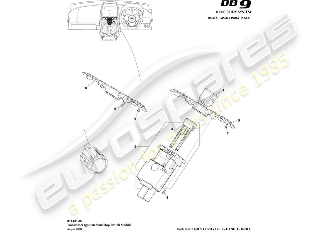 aston martin db9 (2010) start/stop module parts diagram