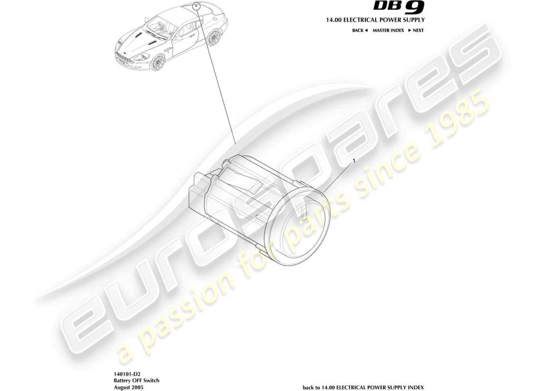 aston martin db9 (2011) battery off switch parts diagram