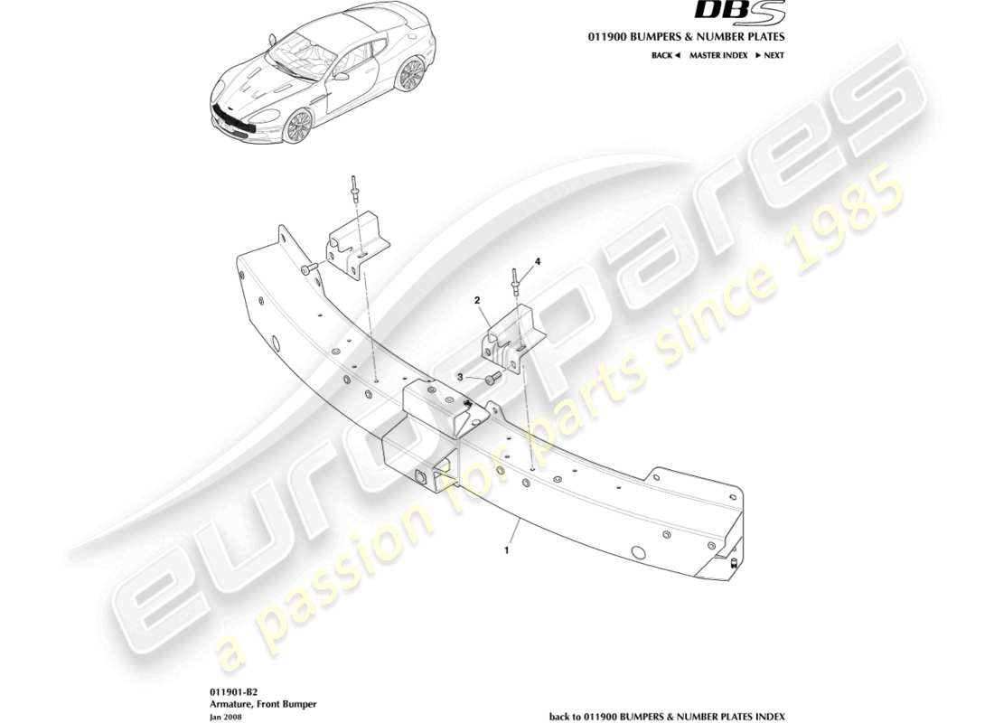 aston martin dbs (2013) front bumper armature part diagram