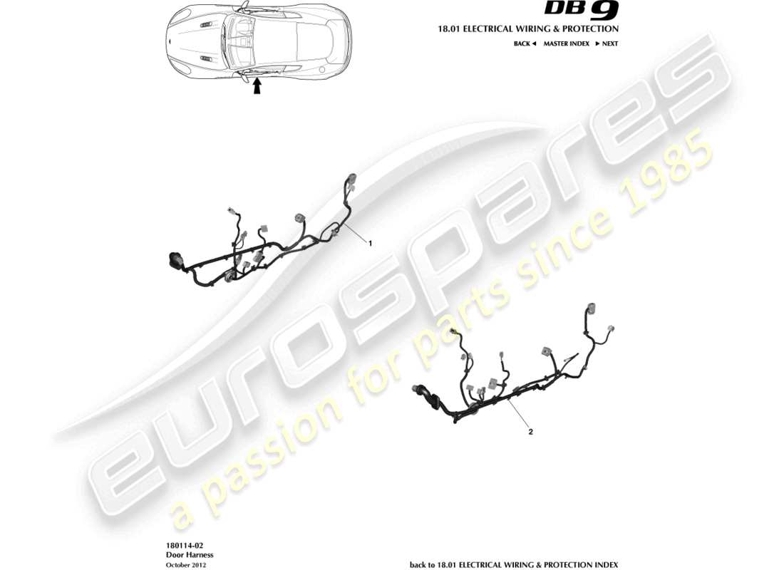 aston martin db9 (2014) door harness parts diagram