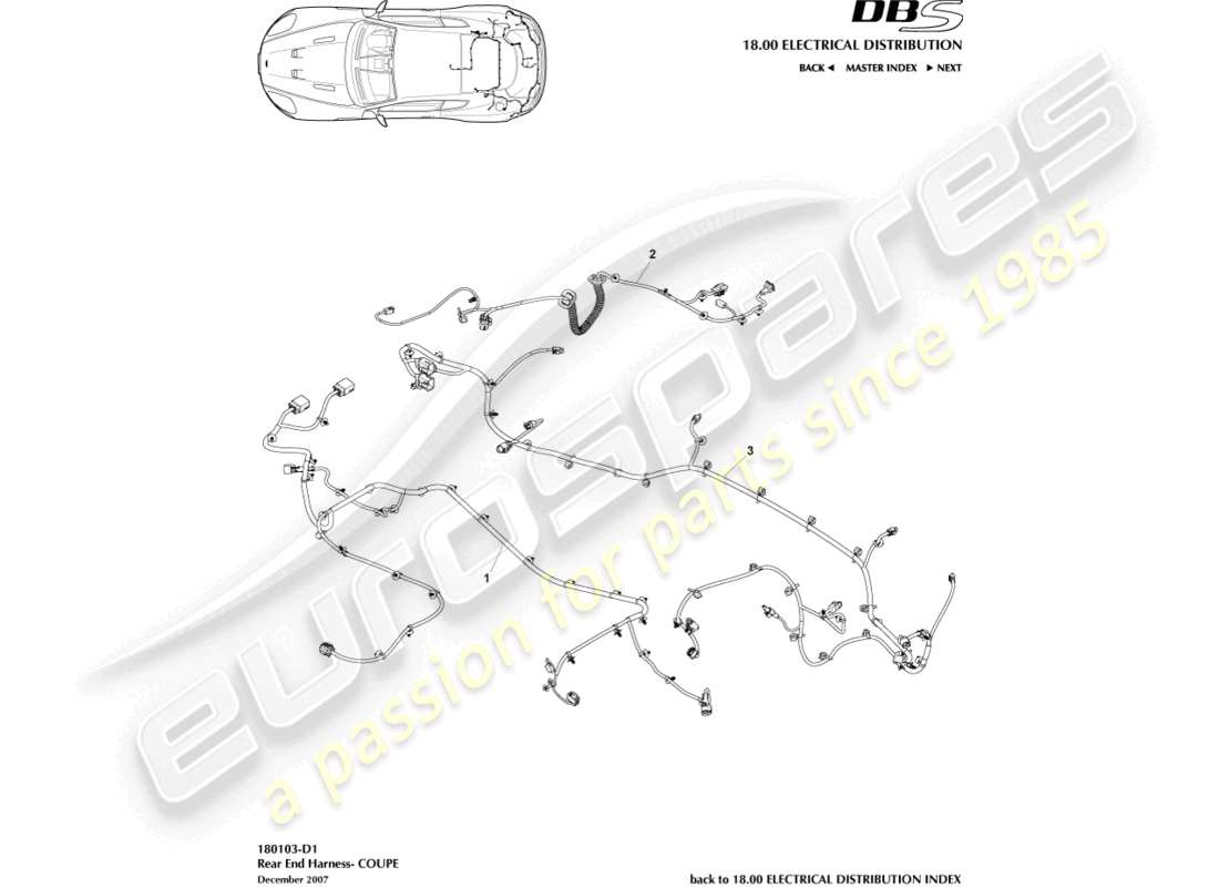 aston martin dbs (2014) rear end harness, coupe part diagram