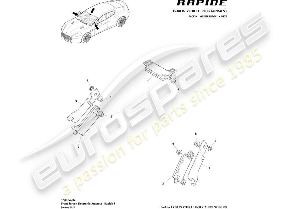 aston martin rapide (2017) electronic antenna, 13my to 14.5my part diagram