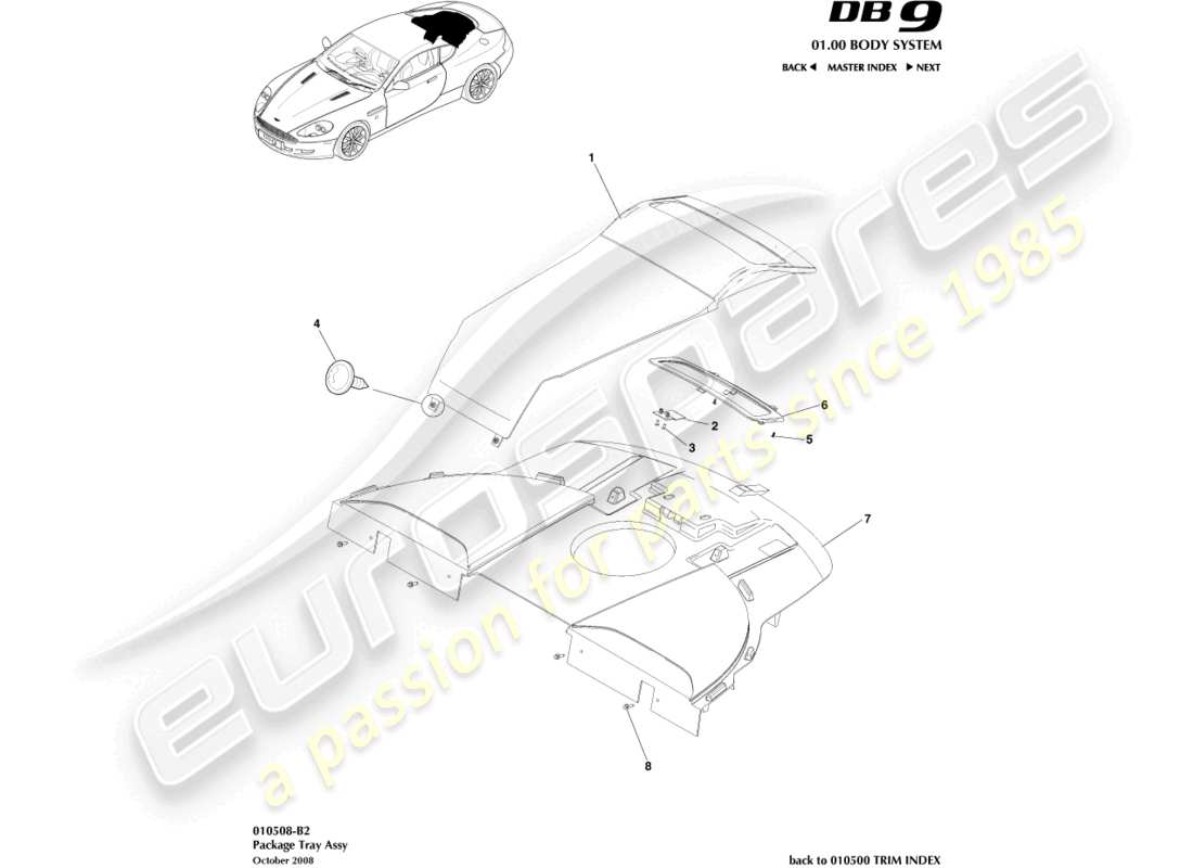 aston martin db9 (2007) package tray assembly part diagram