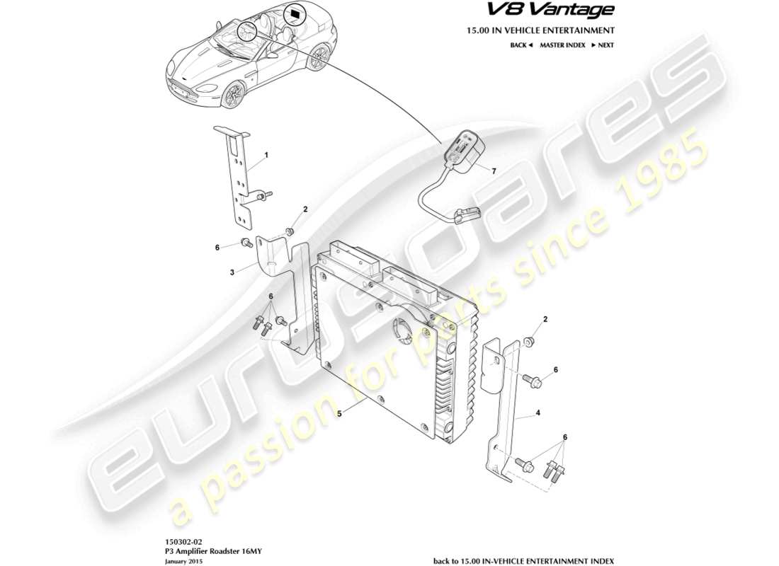 aston martin v8 vantage (2006) p3 amplifier, roadster part diagram