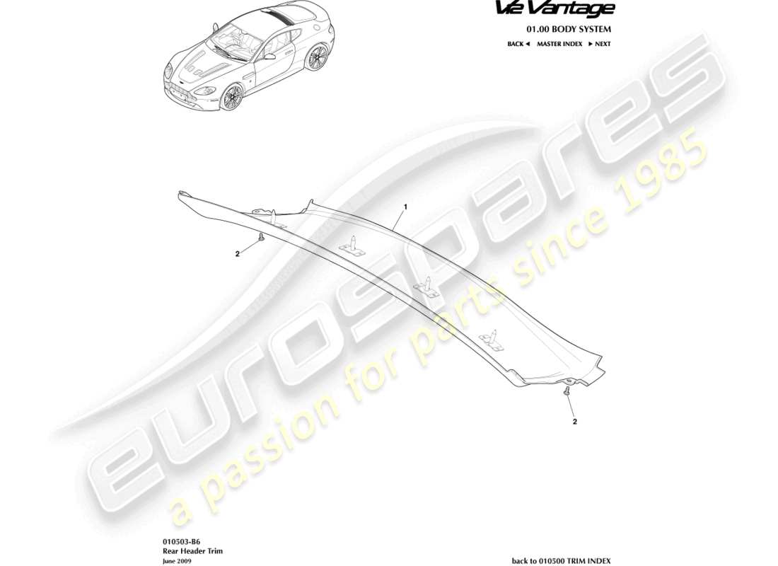 aston martin v12 vantage (2010) header trim, rear, coupe part diagram