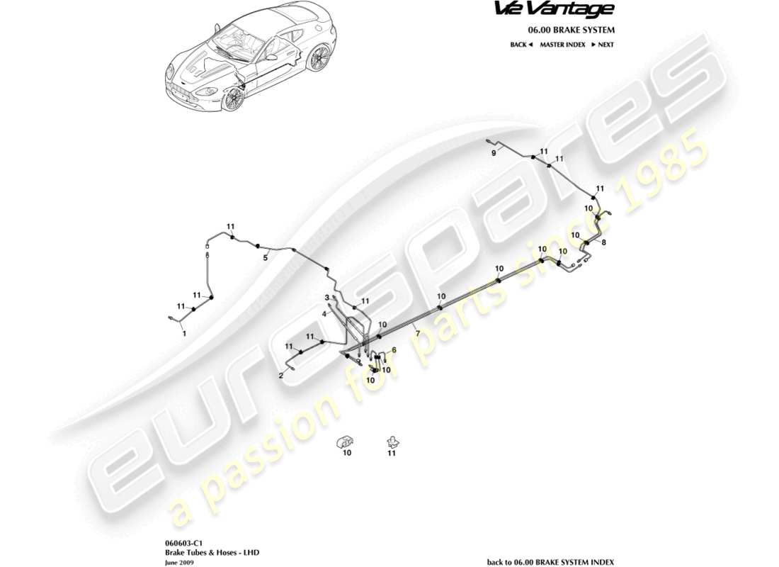 aston martin v12 vantage (2010) brake lines & hoses, lhd part diagram
