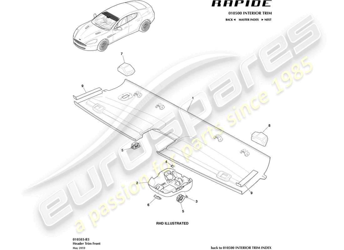 aston martin rapide (2019) front header trim part diagram