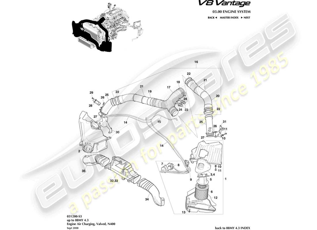 aston martin v8 vantage (2012) air charging, n400 part diagram