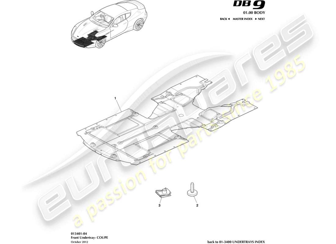 aston martin db9 (2013) front undertray, coupe parts diagram