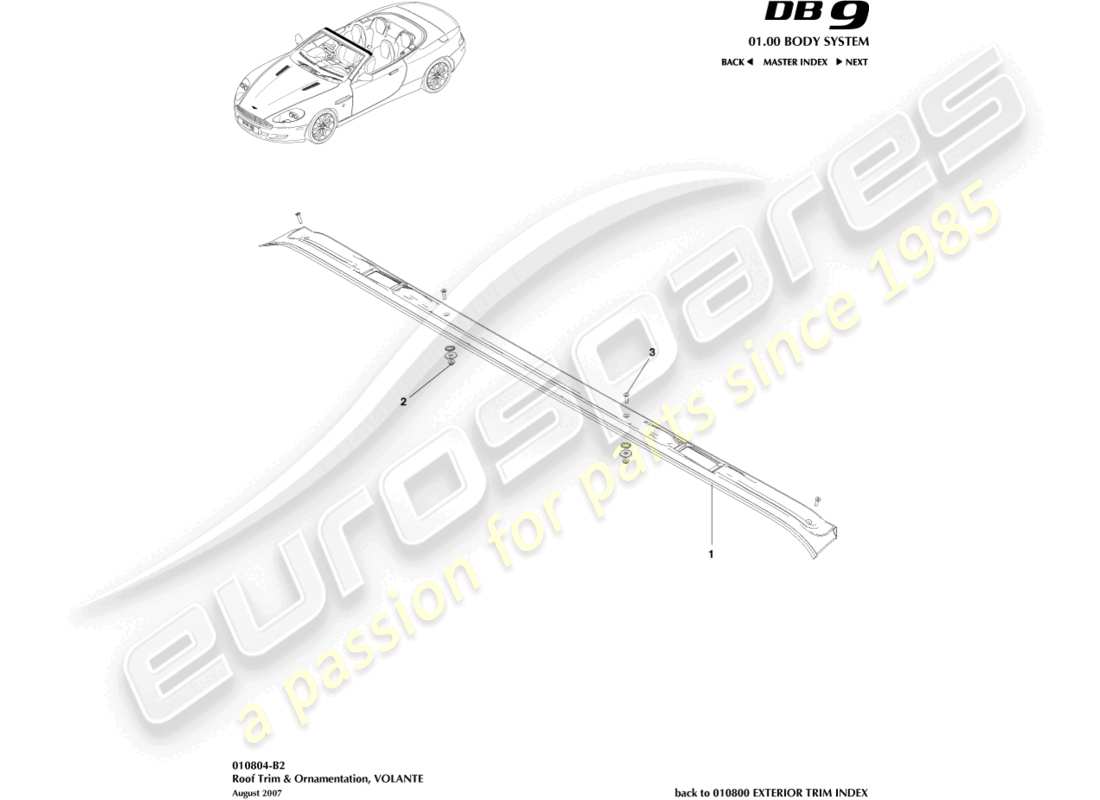aston martin db9 (2010) roof trim, volante parts diagram