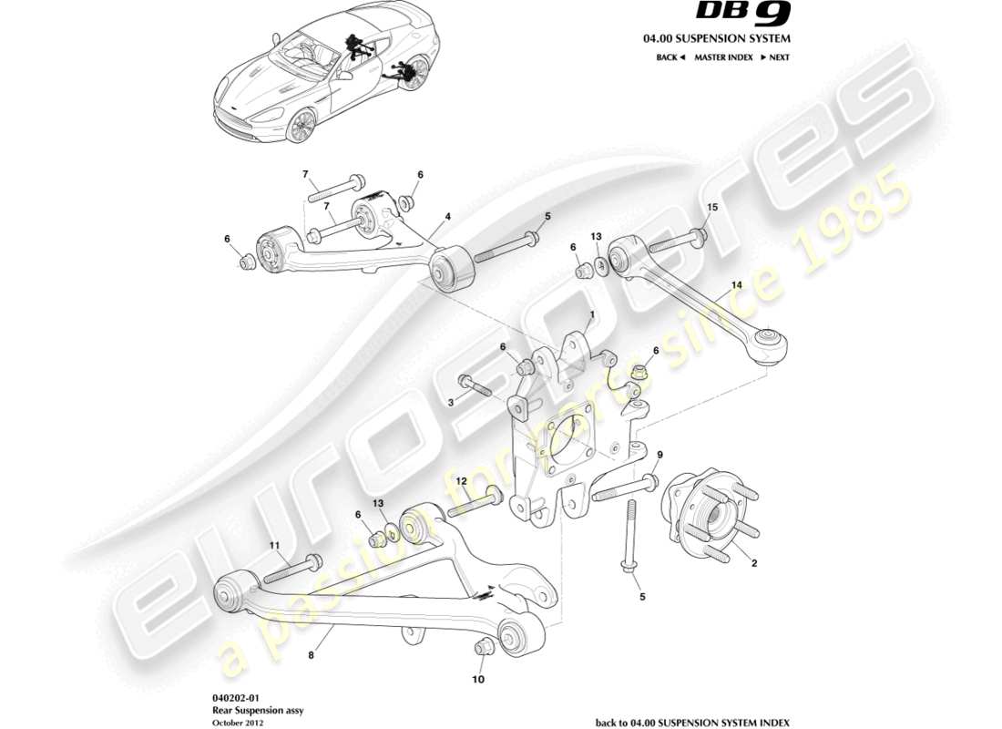 aston martin db9 (2015) rear suspension assembly parts diagram